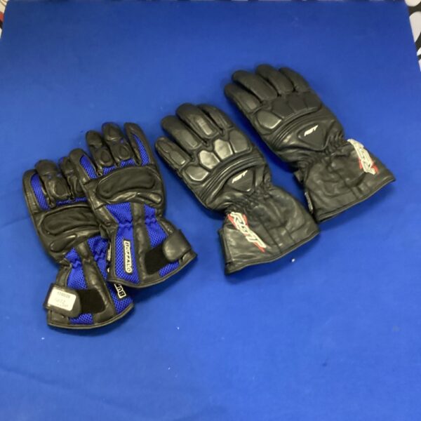 RST and Buffalo XL motorcycle gloves for riders.