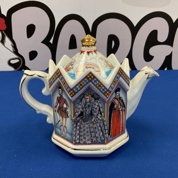 Vintage Sadler Elizabeth I teapot with detailed Tudor scene.