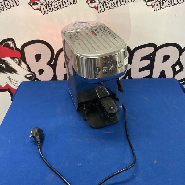 Stainless steel Sage Barista Express coffee machine for home espresso.