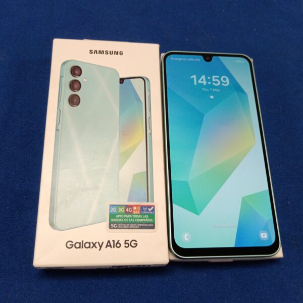 Samsung A16 5G mobile phone displaying the home screen.