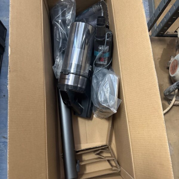 Samsung cordless vacuum cleaner in a cardboard box, untested.