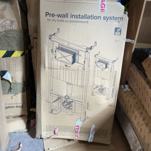Sat pre wall cistern kit packaging showing wear.