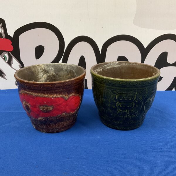 Vintage Scheurich West Germany plant pots with textured finish.