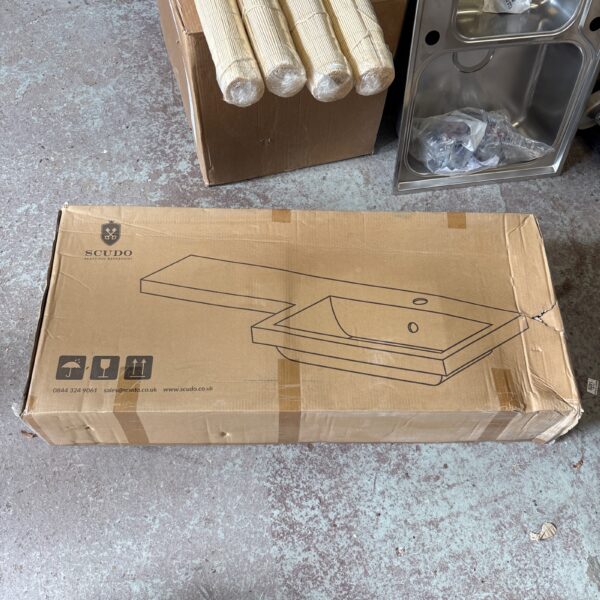 White Scudo Lili furniture basin in original packaging.