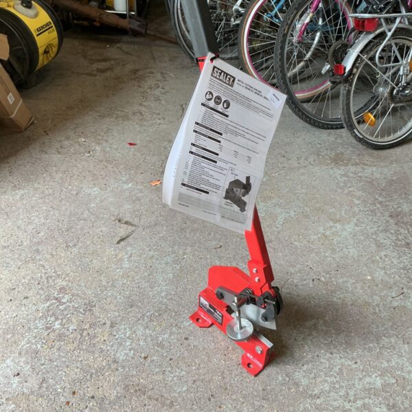 Sealey metal cutting shears in a workshop setting.