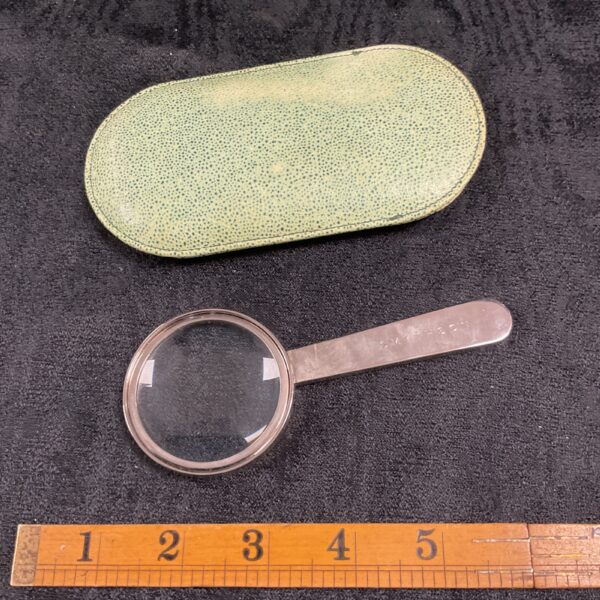 Vintage Smythson magnifying glass in leather case, Bond Street accessory.