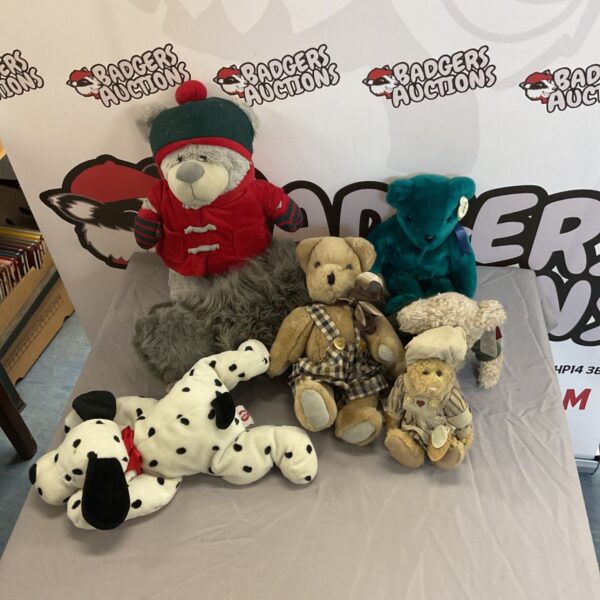 Vintage soft toy collection including TY and Russ plush.