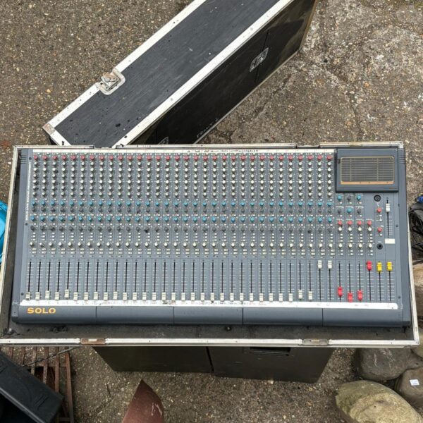 Overhead view of a Solo mixing desk with its flight case.