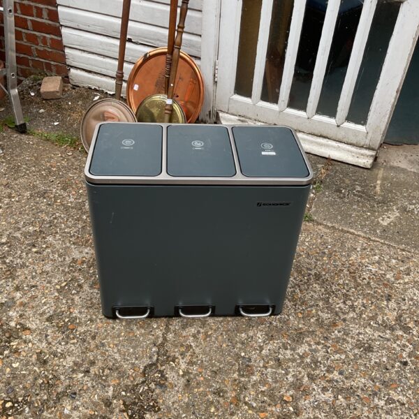 Three Songmics recycling bins in a domestic setting.