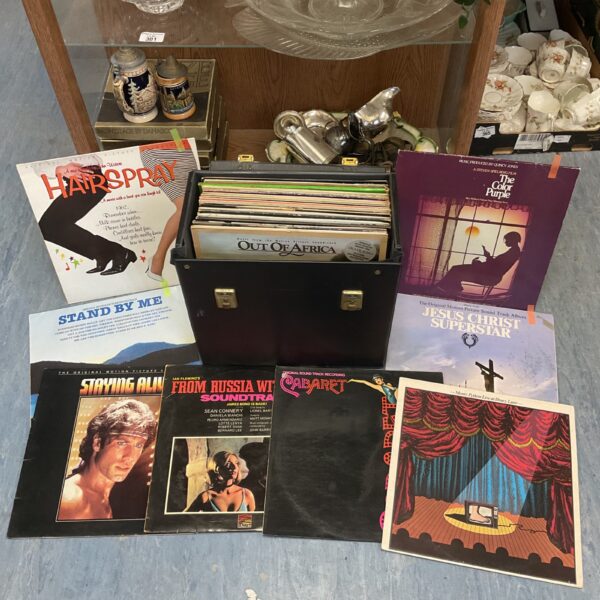 Collection of vintage soundtrack vinyl records for collectors.