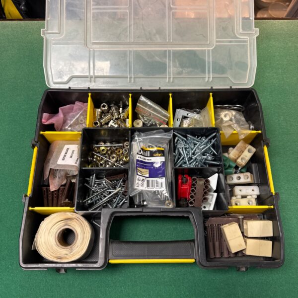 Stanley organiser tray filled with assorted screws and hardware.