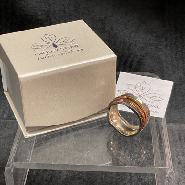 Sterling silver spinner ring with two rotating bands, Energy Stone Breeze.