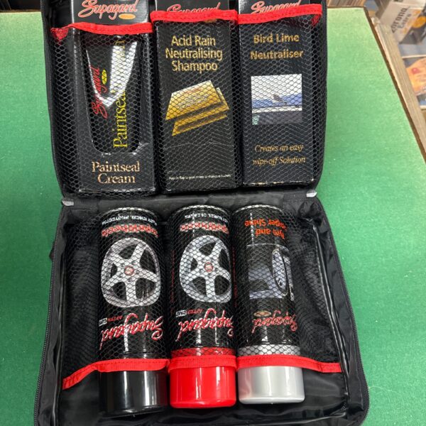 Supagard car valet set with three cleaning products.