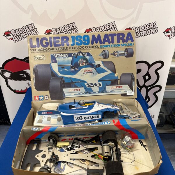 Vintage Tamiya Ligier JS9 Matra 1/10 scale RC car kit box.
