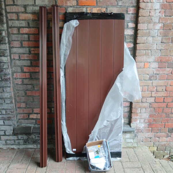 Dark brown Tekplas gate kit for garden access.
