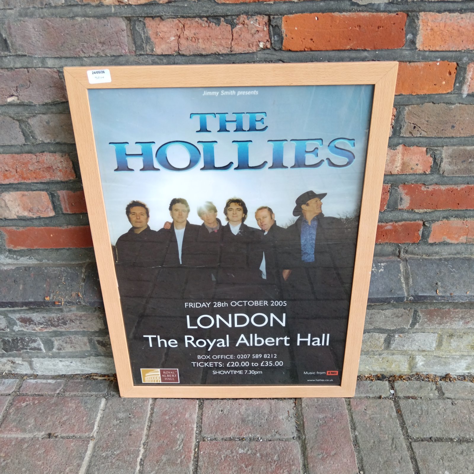 Framed The Hollies Royal Albert Hall concert poster from 2005.
