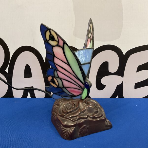 Vibrant stained glass Tiffany style butterfly table lamp.