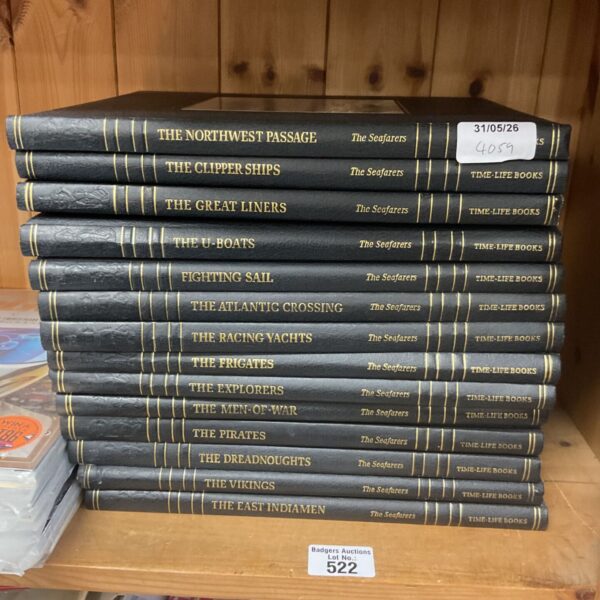 Stack of vintage Time Life Seafarers books on maritime history.