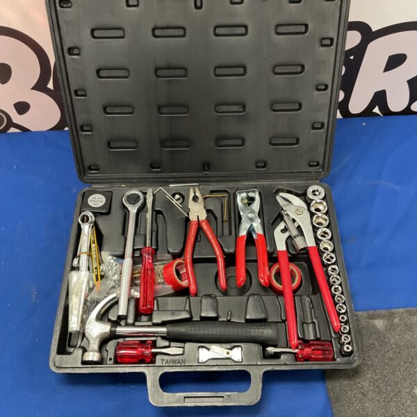 139-piece tool kit with blow molded case, showing various hand tools.