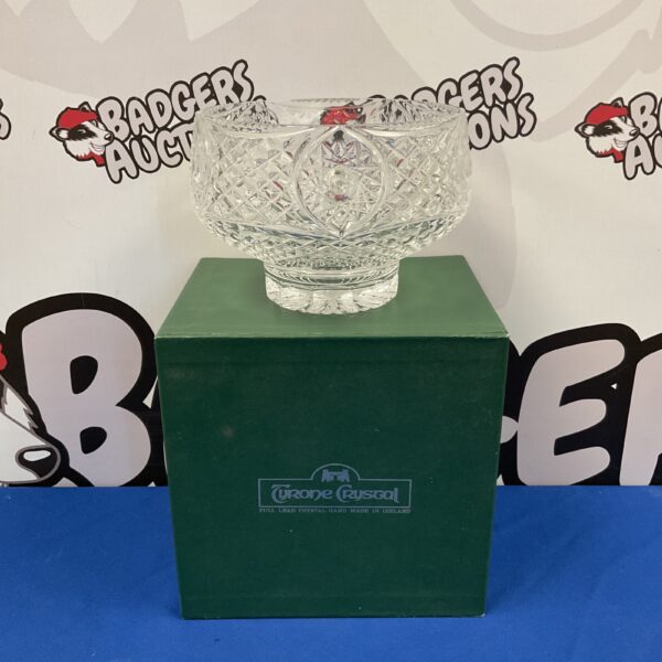 Intricate cut glass Tyrone Crystal bowl, a beautiful Irish lead crystal piece.