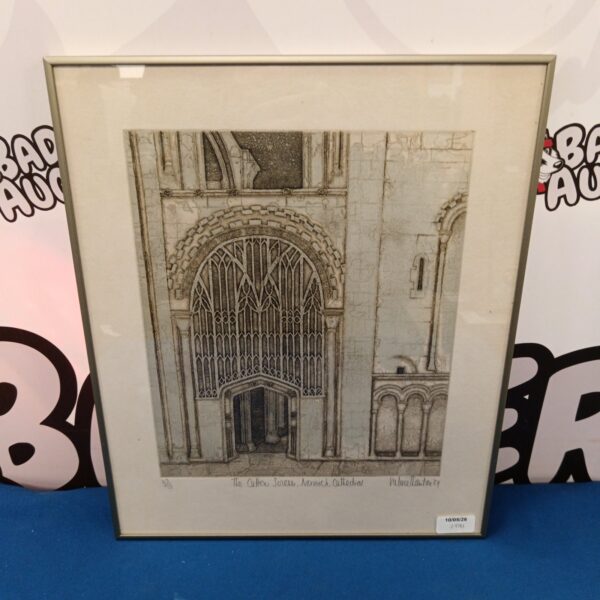 Valerie Thornton woodblock print of Norwich Cathedral's Catton Screen.