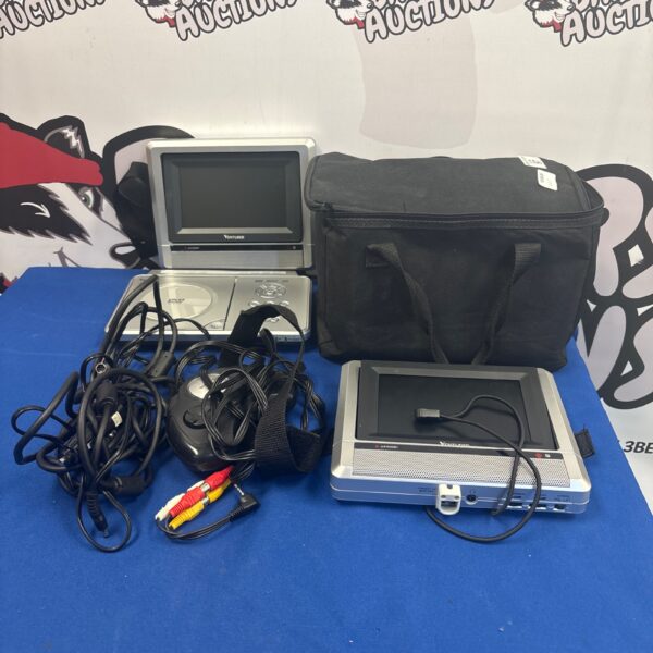 Ventura portable DVD player with screens and carrying bag.