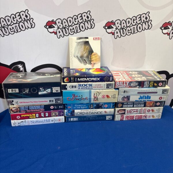 Selection of vintage VHS movie tapes, including Cliff Richard and Billy Connolly.