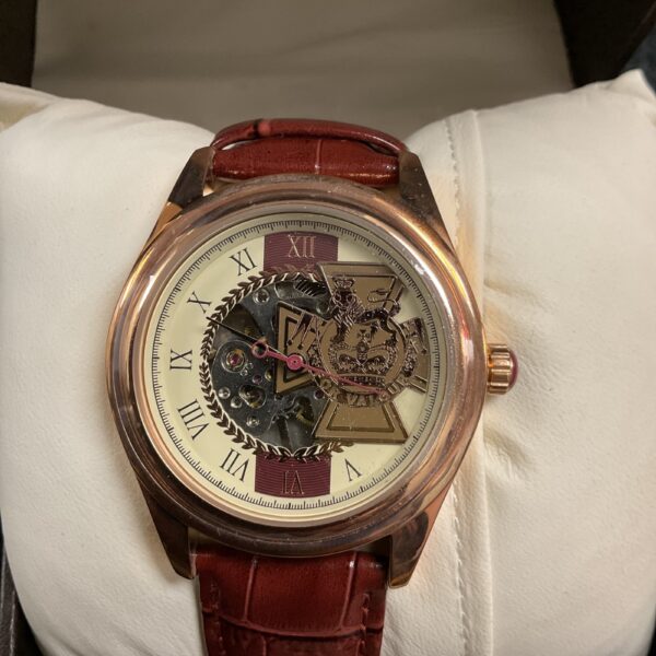Detailed front view of the Bradford Exchange Victoria Cross mechanical men's watch.
