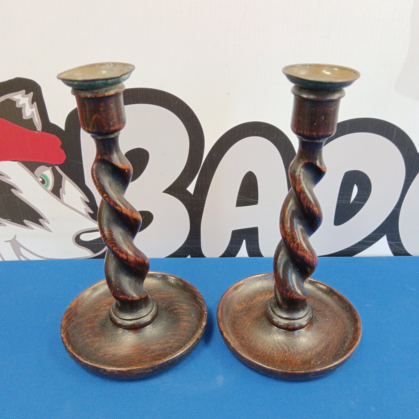 Antique Victorian barley twist candlesticks, a decorative pair.