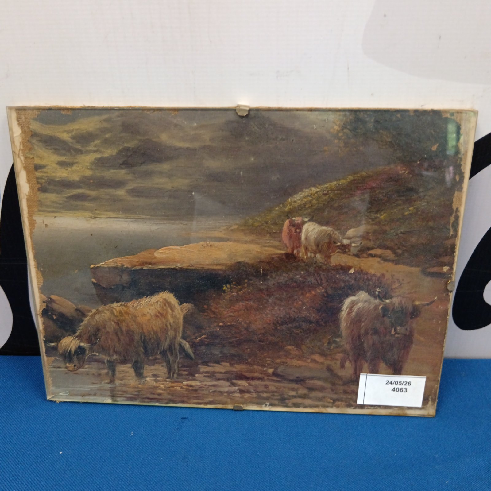 Victorian oil painting of Highland cattle in a landscape.