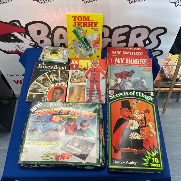 Vintage annuals and magazines lot including Joe 90 and James Bond.