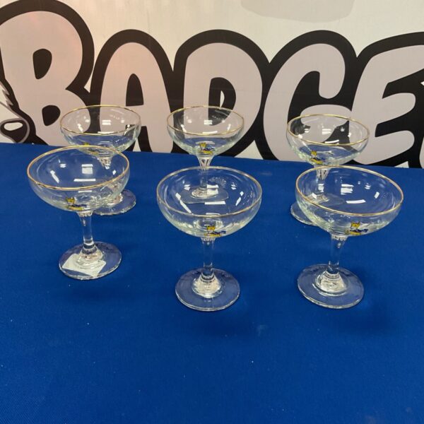Set of six vintage BabyChamp glasses, 1960s champagne coupes.