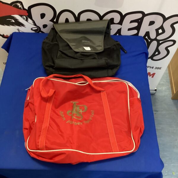 Vintage BMW and John Players Special bags lot for collectors.