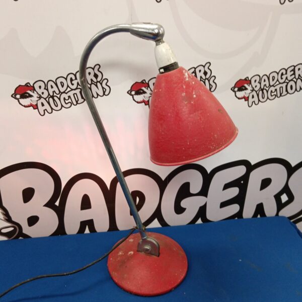Vintage Bestlite swan neck table lamp with red shade.