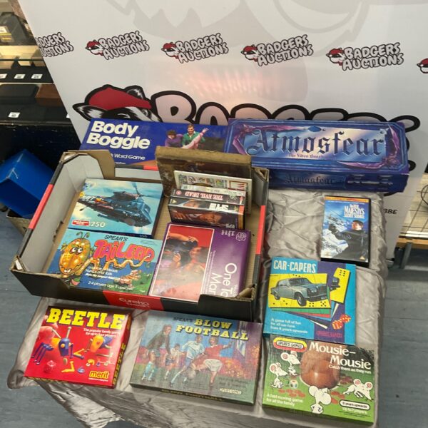 Lot of vintage board games including Body Boggle and Beetle.