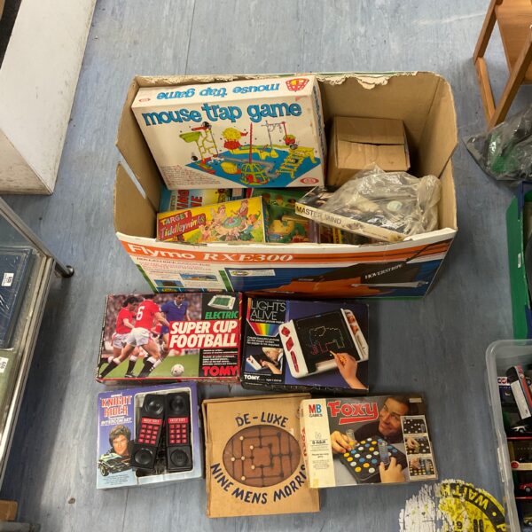 Vintage lot of board games including Mouse Trap and Electric Football.
