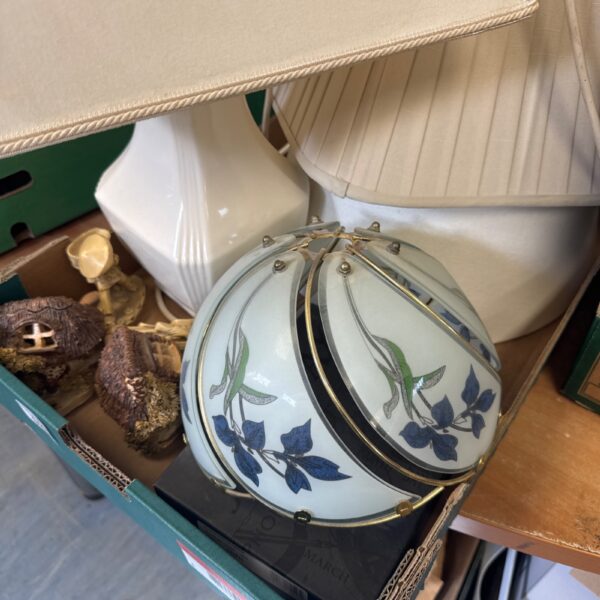 Vintage ceiling lamp shade with floral Art Deco design.