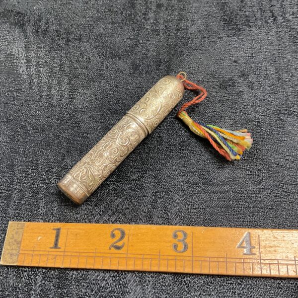 Vintage silver plated chatelaine nail set with ruler for scale.