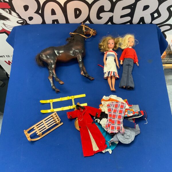 Vintage Cindy doll with horse and accessories set.