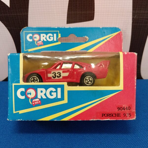 Vintage Corgi Porsche 935 diecast car in original box.