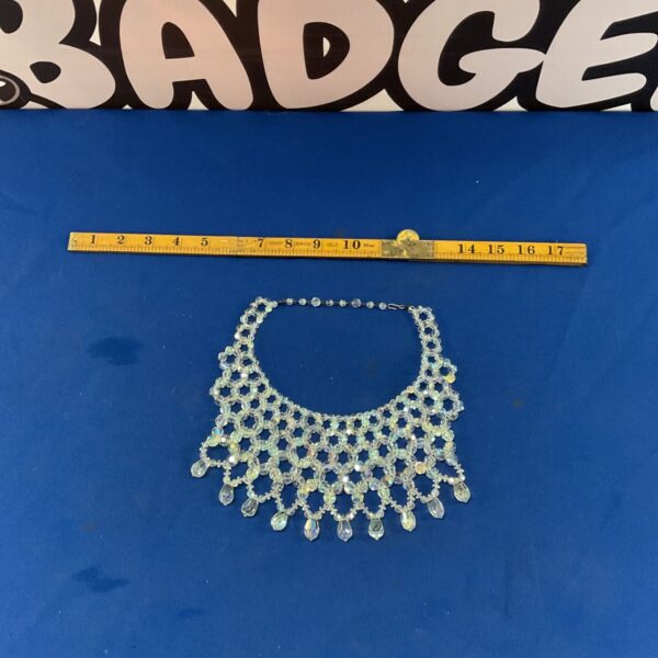 Vintage crystal glass necklace with clear beaded cascade design.