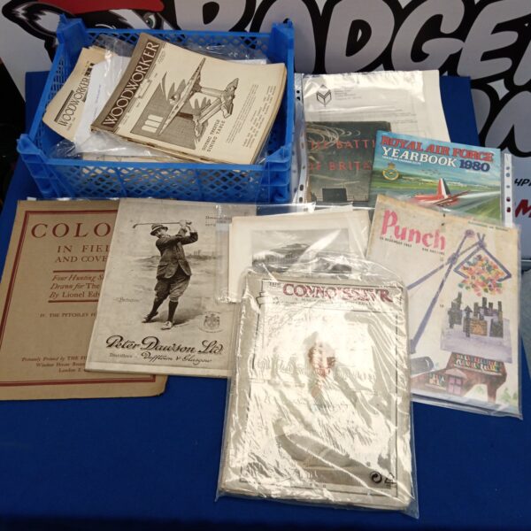 Vintage ephemera collection featuring a 1915 annual and woodworking magazine.