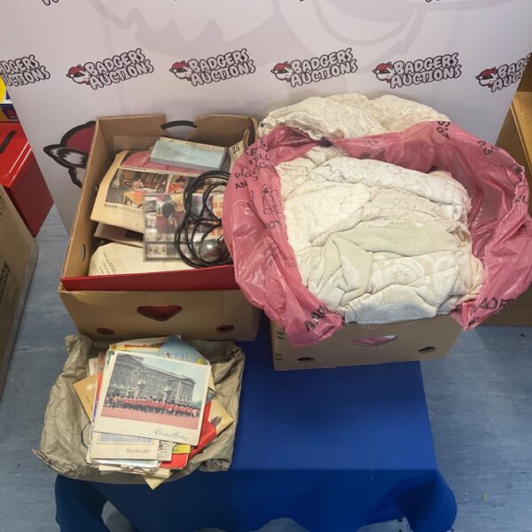 Mixed lot of vintage ephemera and delicate lace work for collectors.