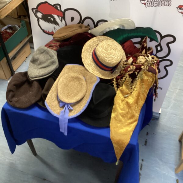Vintage hats lot featuring straw and jester style headwear.