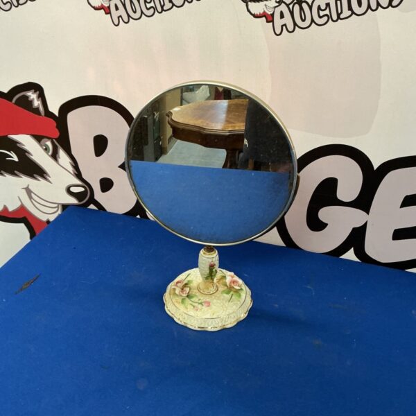 Vintage Italian porcelain dressing table mirror with floral details.