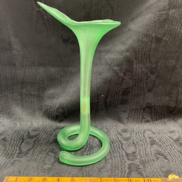 Vintage Italian green glass lily vase from the 1970s.