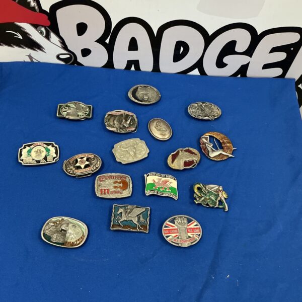 Vintage metal belt buckle lot, collectible western wear.