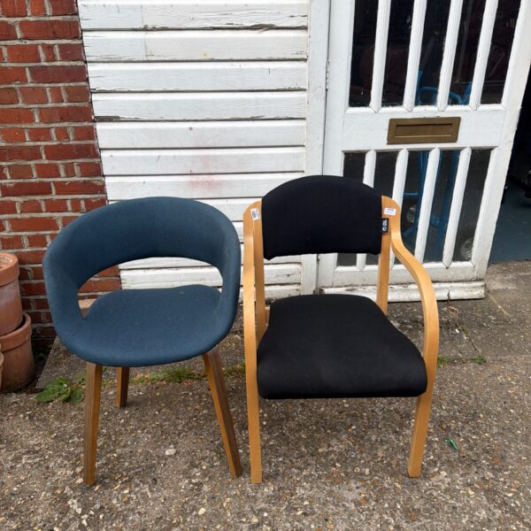 Pair of vintage office chairs with beechwood frames.