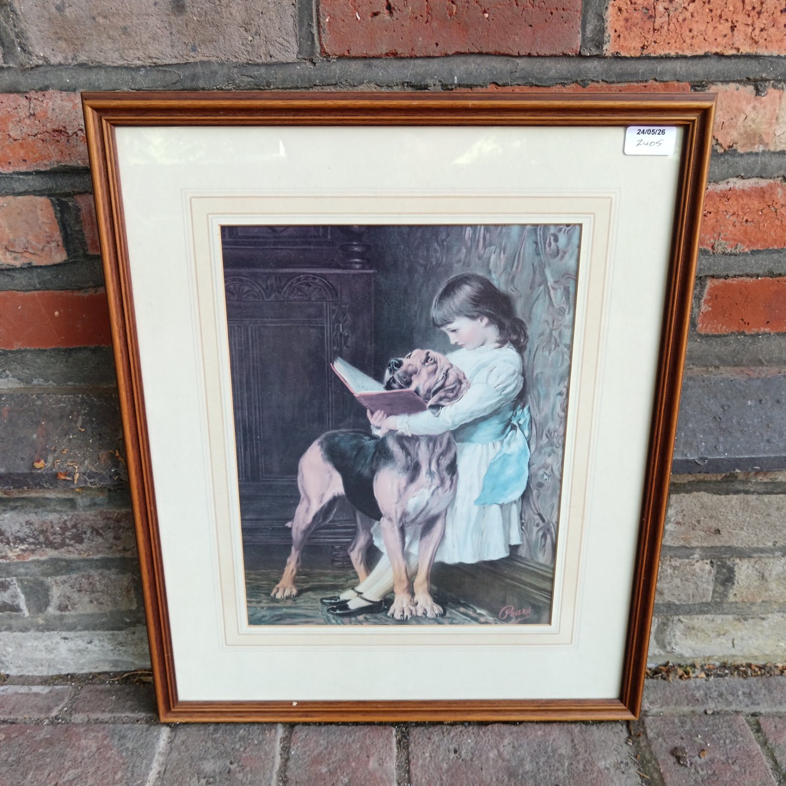 Vintage Pears print featuring a girl reading to her dog.