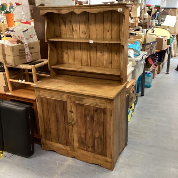 Vintage pine dresser with hutch, rustic farmhouse style.